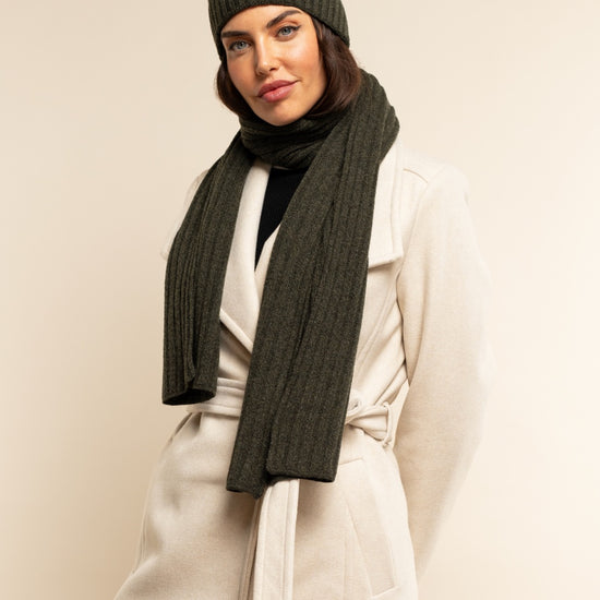 Napoli (dark green) - 100% cashmere ribbed scarf (unisex)- Leather Gloves Online - Luxury Italian Scarf - 8