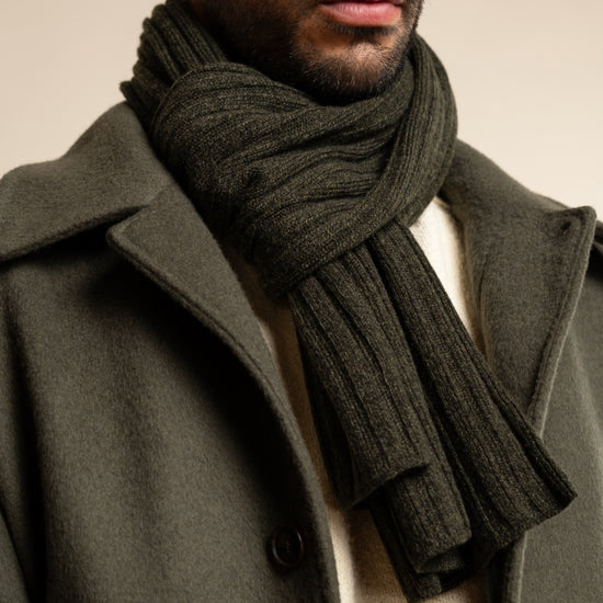 Napoli (dark green) - 100% cashmere ribbed scarf (unisex)- Leather Gloves Online - Luxury Italian Scarf - 10
