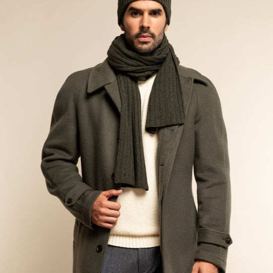 Napoli (dark green) - 100% cashmere ribbed scarf (unisex)- Leather Gloves Online - Luxury Italian Scarf - 12