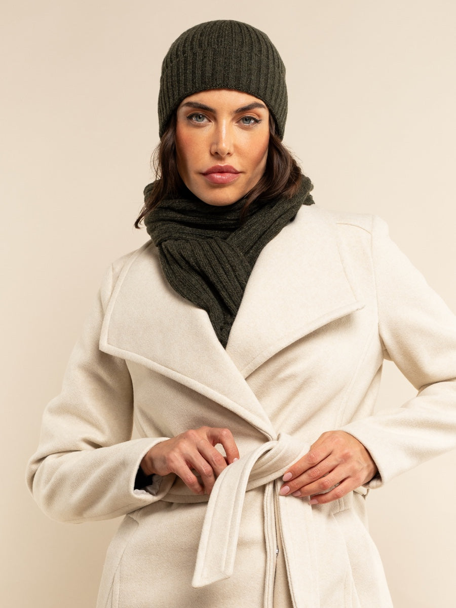 Napoli (dark green) - 100% cashmere ribbed scarf (unisex)- Leather Gloves Online - Luxury Italian Scarf - 16