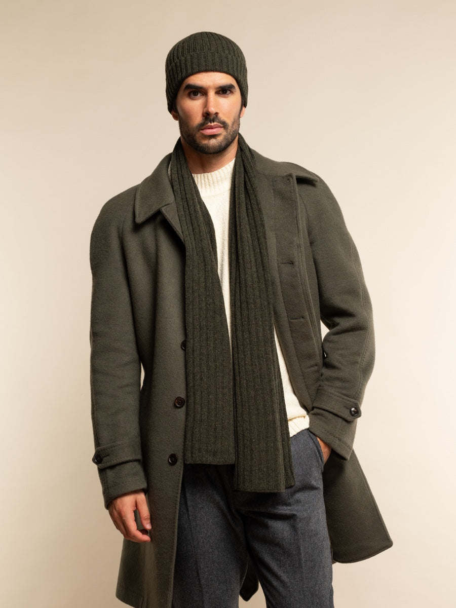 Napoli (dark green) - 100% cashmere ribbed scarf (unisex)- Leather Gloves Online - Luxury Italian Scarf - 15