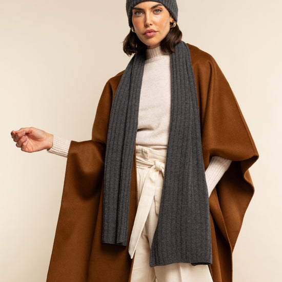 Napoli (dark grey) - 100% cashmere ribbed scarf (unisex)- Leather Gloves Online - Luxury Italian Scarf - 8