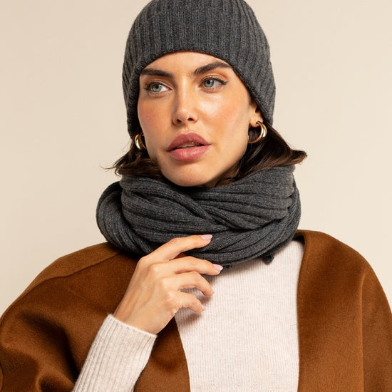 Napoli (dark grey) - 100% cashmere ribbed scarf (unisex)- Leather Gloves Online - Luxury Italian Scarf - 12