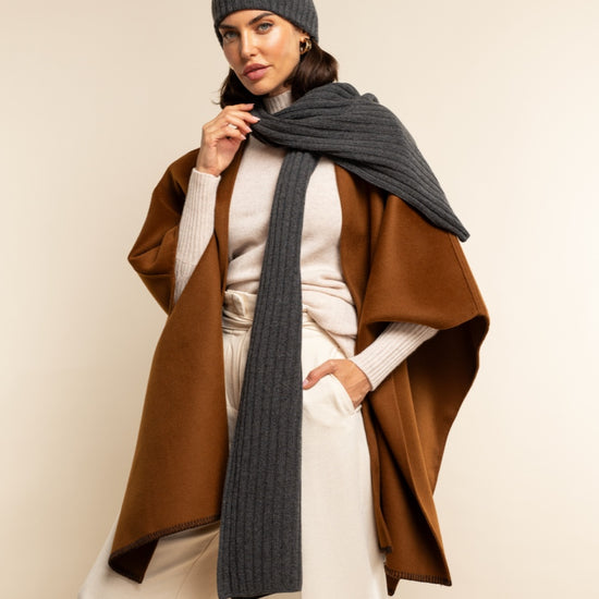 Napoli (dark grey) - 100% cashmere ribbed scarf (unisex)- Leather Gloves Online - Luxury Italian Scarf - 14