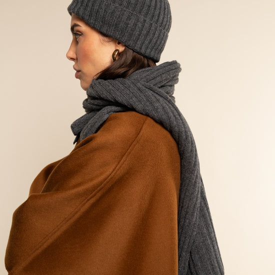 Napoli (dark grey) - 100% cashmere ribbed scarf (unisex)- Leather Gloves Online - Luxury Italian Scarf - 16