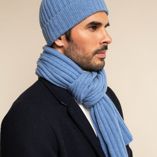 Napoli (light blue) - 100% cashmere ribbed scarf (unisex)- Leather Gloves Online - Luxury Italian Scarf - 9