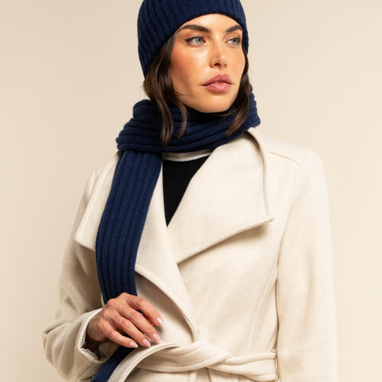 Napoli (navy blue) - 100% cashmere ribbed scarf (unisex)- Leather Gloves Online - Luxury Italian Scarf - 12