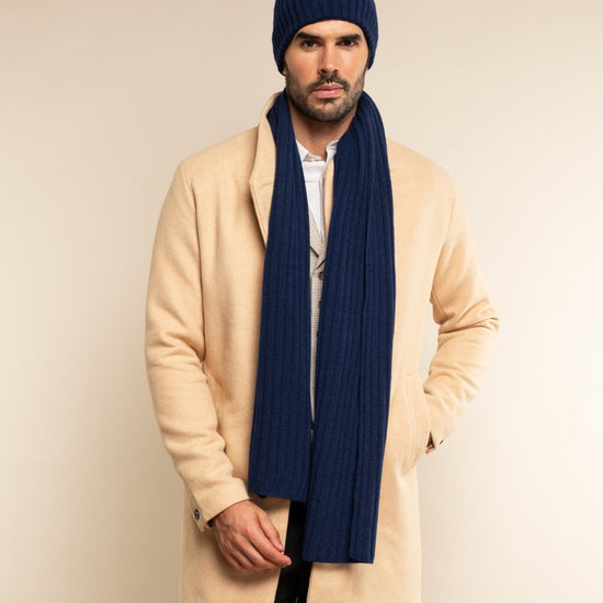 Napoli (navy blue) - 100% cashmere ribbed scarf (unisex)- Leather Gloves Online - Luxury Italian Scarf - 13