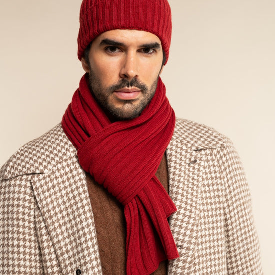 Napoli (red) - 100% cashmere ribbed scarf (unisex)- Leather Gloves Online - Luxury Italian Scarf - 7