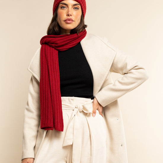 Napoli (red) - 100% cashmere ribbed scarf (unisex)- Leather Gloves Online - Luxury Italian Scarf - 10