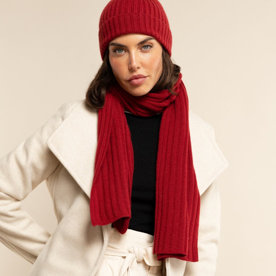 Napoli (red) - 100% cashmere ribbed scarf (unisex)- Leather Gloves Online - Luxury Italian Scarf - 17