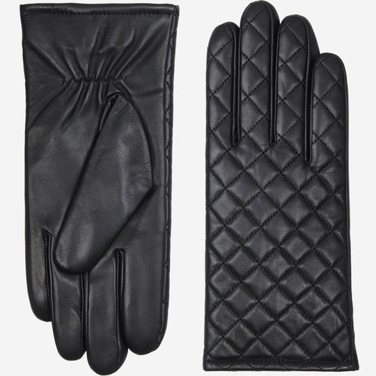 Selena (black) – Sheepskin leather gloves with diamond pattern and touchscreen feature