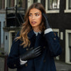 Selena (black) – Sheepskin leather gloves with diamond pattern and touchscreen feature