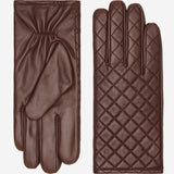 Selena (brown) – Sheepskin leather gloves with diamond pattern and touchscreen feature