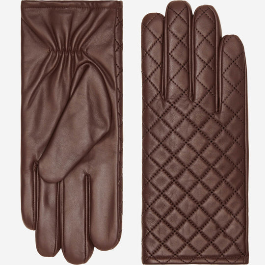 Selena (brown) – Sheepskin leather gloves with diamond pattern and touchscreen feature