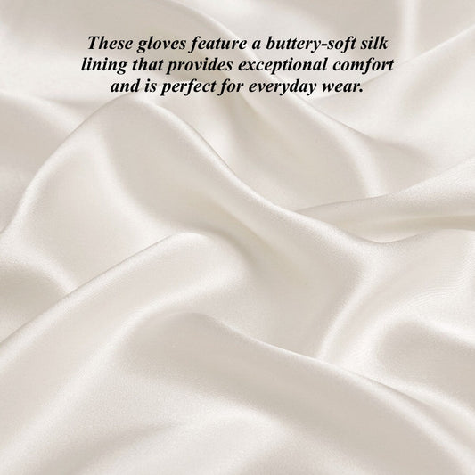Sofia (ivory) - Italian lambskin leather gloves with silk lining