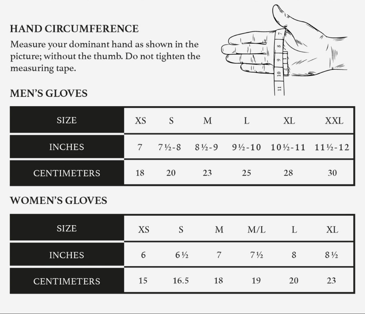 Size Chart Leather Gloves