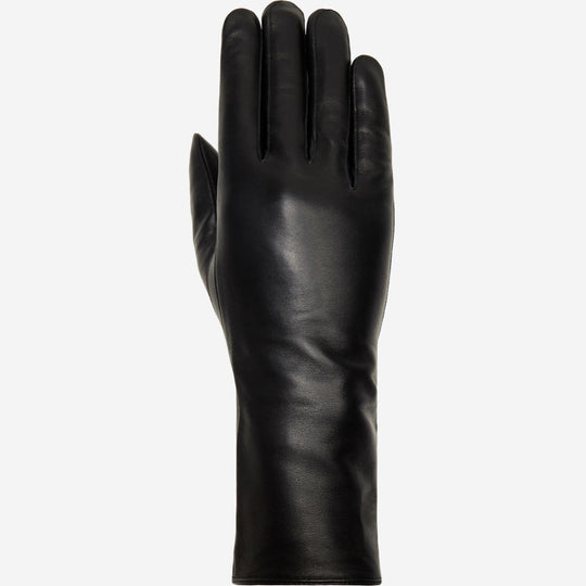 Skylar (black) – Extra-long sheepskin leather gloves with wool/cashmere lining & touchscreen capability