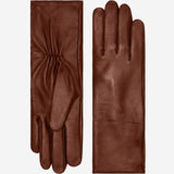 Skylar (brown) – Extra-long sheepskin leather gloves with wool/cashmere lining & touchscreen capability