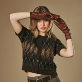 Skylar (brown) – Extra-long sheepskin leather gloves with wool/cashmere lining & touchscreen capability