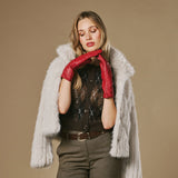 Skylar (red) – Extra-long sheepskin leather gloves with wool/cashmere lining & touchscreen capability