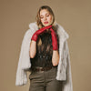 Skylar (red) – Extra-long sheepskin leather gloves with wool/cashmere lining & touchscreen capability