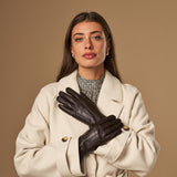 Stella (dark brown) – Sheepskin leather gloves with ultra-warm fleece lining & touchscreen functionality