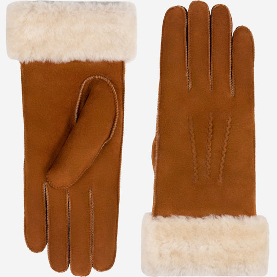 Sydney (camel) – Suede leather gloves with luxurious sheep fur lining