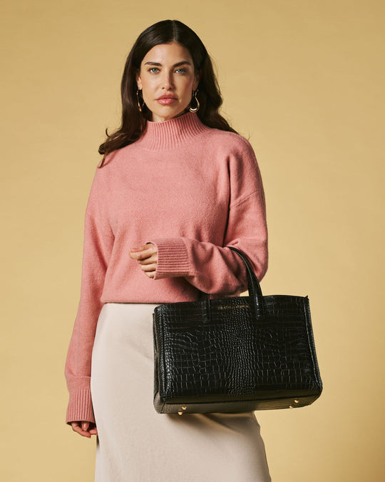 Valentina (black) - Italian calf leather women's handbag (with shoulder strap)