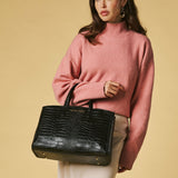 Valentina (black) - Italian calf leather women's handbag (with shoulder strap)