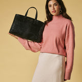 Valentina (black) - Italian calf leather women's handbag (with shoulder strap)