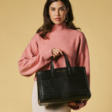 Valentina (black) - Italian calf leather women's handbag (with shoulder strap)