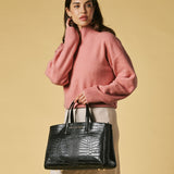 Valentina (black) - Italian calf leather women's handbag (with shoulder strap)