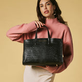 Valentina (black) - Italian calf leather women's handbag (with shoulder strap)
