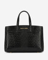 Valentina (black) - Italian calf leather women's handbag (with shoulder strap)