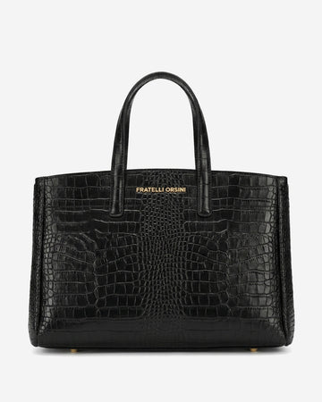 Valentina (black) - Italian calf leather women's handbag (with shoulder strap)