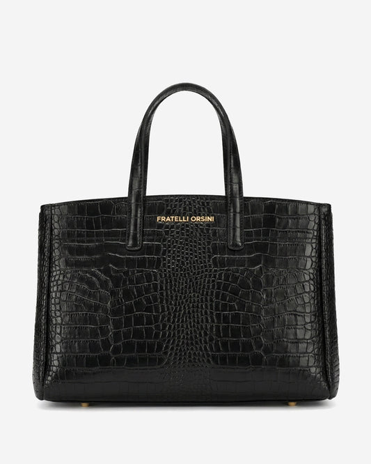 Valentina (black) - Italian calf leather women's handbag (with shoulder strap)