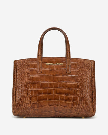 Valentina (cognac) - Italian calf leather women's handbag (with shoulder strap)