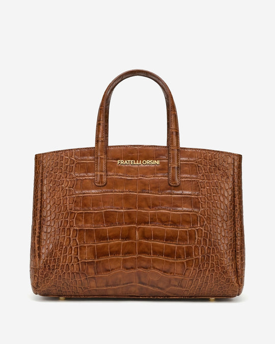 Valentina (cognac) - Italian calf leather women's handbag (with shoulder strap)