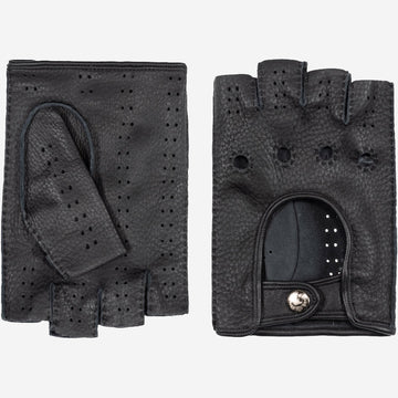 Vincenzo (black) - fingerless Italian driving gloves made of American deerskin leather - Leather Gloves Online - Luxury Leather Gloves - 1