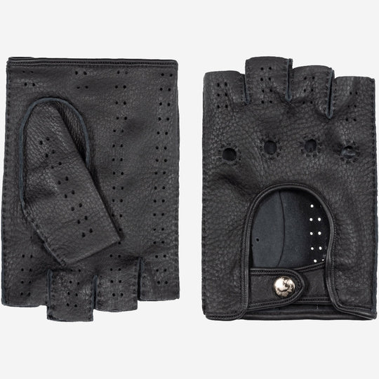 Vincenzo (black) - Fingerless Italian driving gloves made of American deerskin leather