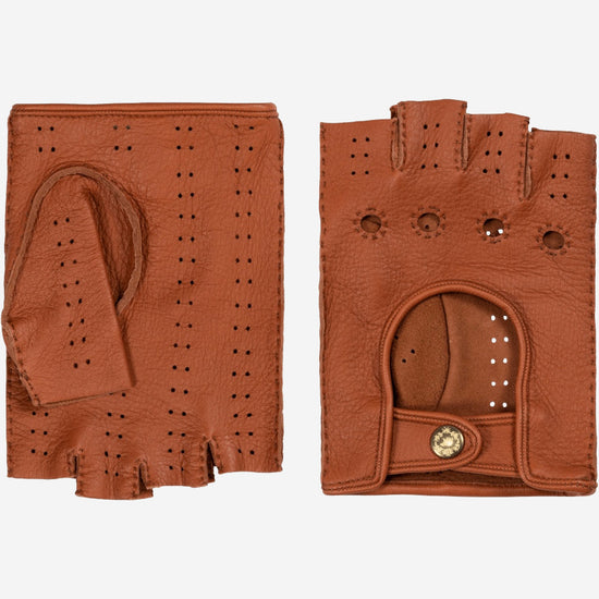 Vincenzo (brown): fingerless Italian driving gloves made of American deerskin leather - Leather Gloves Online - Luxury Leather Gloves - 1