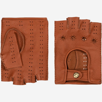 Vincenzo (brown): fingerless Italian driving gloves made of American deerskin leather - Leather Gloves Online - Luxury Leather Gloves - 1