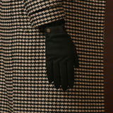 Violetta (black) - Tweed women's gloves with touchscreen capability and adjustable snap button