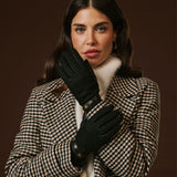 Violetta (black) - Tweed women's gloves with touchscreen capability and adjustable snap button