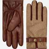 Violetta (brown) - Italian tweed women's gloves with touchscreen capability and adjustable snap button