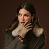 Violetta (brown) - Tweed women's gloves with touchscreen capability and adjustable snap button