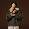 Violetta (brown) - Italian tweed women's gloves with touchscreen capability and adjustable snap button