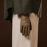 Violetta (brown) - Tweed women's gloves with touchscreen capability and adjustable snap button