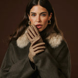 Violetta (brown) - Tweed women's gloves with touchscreen capability and adjustable snap button